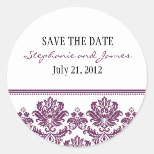Plum Damask Wedding Sticker