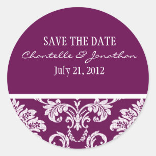 Plum Damask Wedding Sticker