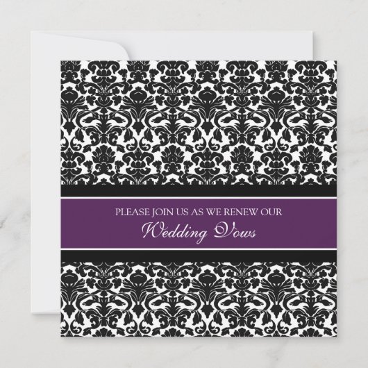 Plum Damask Wedding Vow Renewal Uitnodigingen (Voorkant)