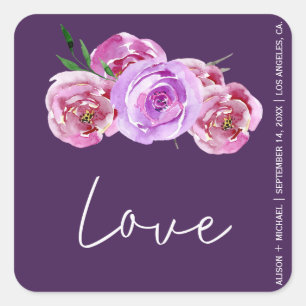 Plum donker paarse roze pioenen bruiloft liefde sc vierkante sticker