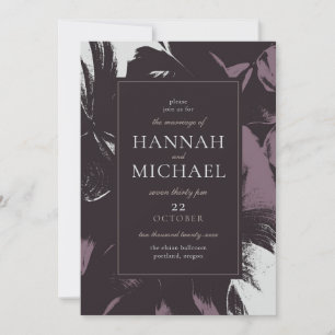 Plum Eggplant Black Abstract Floral Wedding Kaart