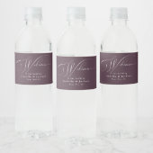 Plum Elegant Calligraphy Welkom bruiloft Waterfles Etiket (Flessen)