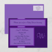 Plum Elegant Monogram Douche Uitnodiging Briefkaart (Voorkant / Achterkant)