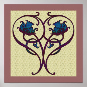 Plum en Blue Floral Art Design Poster