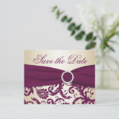 Plum en Champagne Damask Save the Date Briefkaart (Staand voorkant)