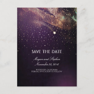 Plum en Gold Schieten Star Night Save The Date Aankondigingskaart