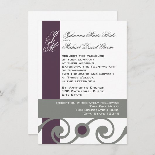 Plum en Grey Scroll Kaart (Voorkant / Achterkant)