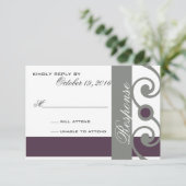 Plum en grijs reactiekaart RSVP kaartje (Staand voorkant)