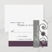 Plum en grijs reactiekaart RSVP kaartje (Voorkant / Achterkant)