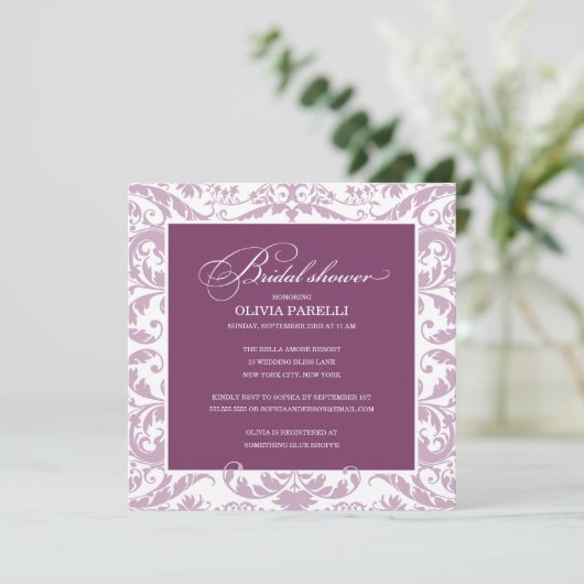 PLUM EN LILA WINKEL | VRIJGEZELLENFEEST INVITE KAART (Staand voorkant)