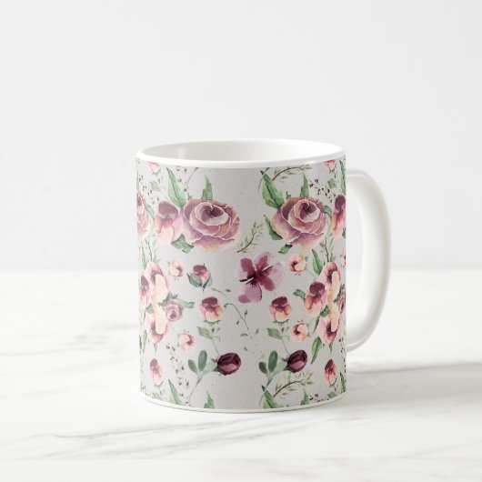 Plum en Mauve Roos hedendaagse Floral Coffee Mok (Voorkant rechts)