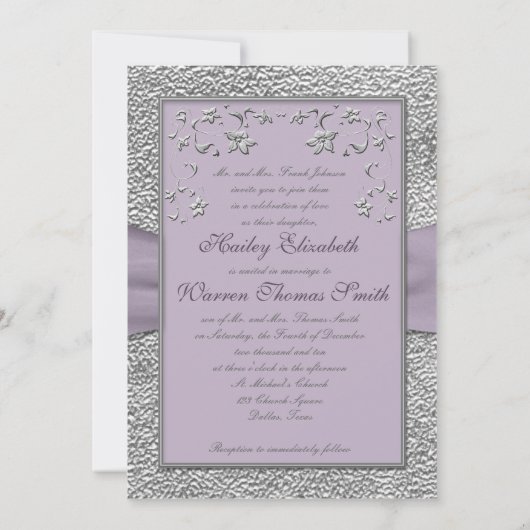 Plum en Pewter Floral Monogrammed Uitnodiging (Achterkant)