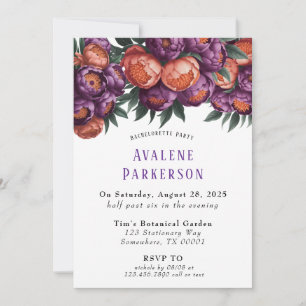 Plum en Sinaasappel Paint Peony Bachelorette Party Kaart
