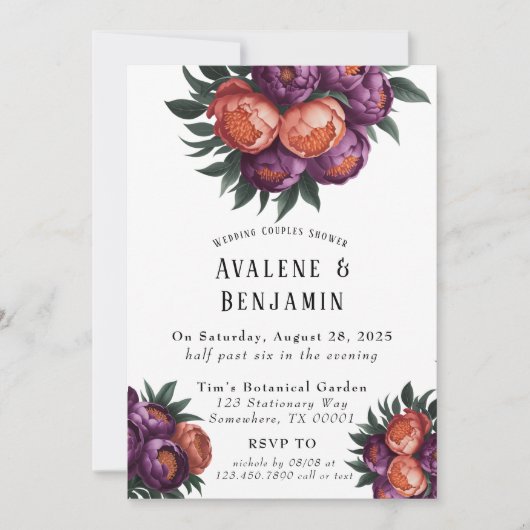 Plum en Sinaasappel Paint Peony Wedding Couples Do Kaart (Voorkant)