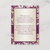 Plum en Taupe Damask Receptie Kaart (Achterkant)