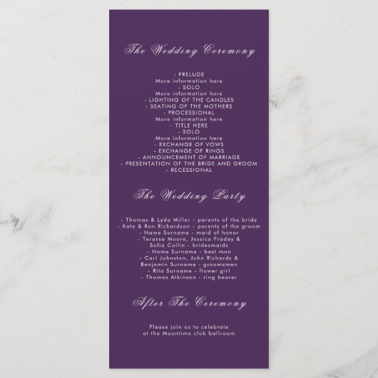 Plum en Violet Paarse Bloemen Trouwprogramma's Programma (Achterkant)