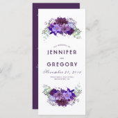 Plum en Violet Paarse Bloemen Trouwprogramma's Programma (Voorkant / Achterkant)