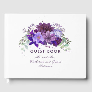 Plum en Violet Paarse Floral Elegant Huwelijk Gastenboek