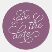 Plum en White Typografie Save the Date Ronde Sticker (Voorkant)