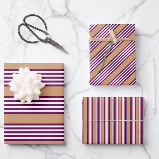 Plum en white vijf strepen patroon met tint inpakpapier vel (Voorkant)