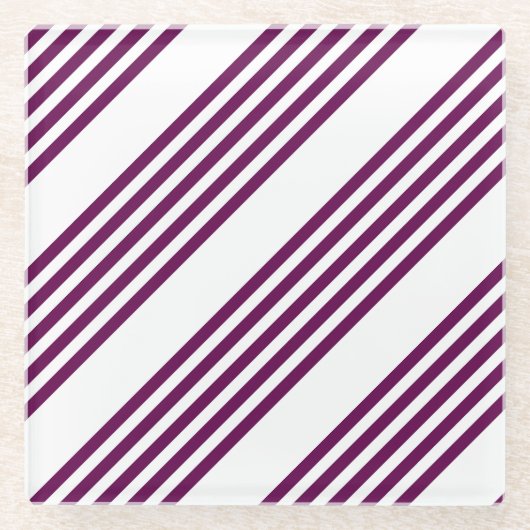 Plum en white vijf stripe patroon glazen onderzetter (Voorkant)