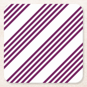 Plum en white vijf stripe patroon vierkante kartonnen onderzetter