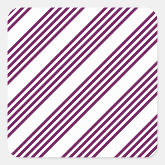 Plum en white vijf stripe patroon vierkante sticker (Voorkant)