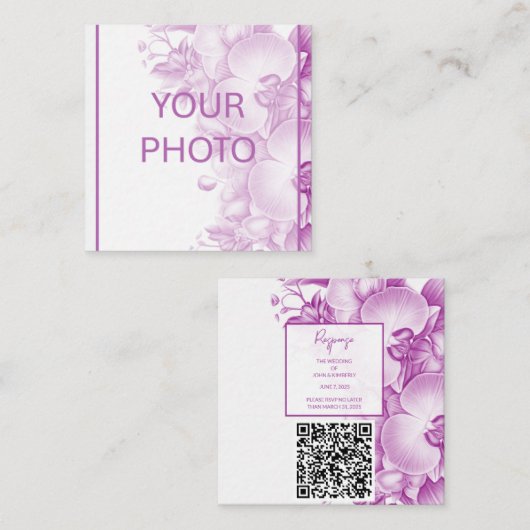 Plum en witte orchideeën bruiloft informatiekaartje (Voorkant / Achterkant)
