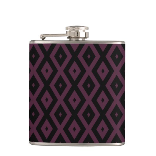 Plum en zwarte diamant patroon heupfles (Voorkant)