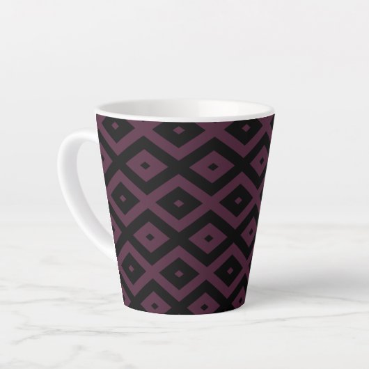 Plum en zwarte diamant patroon latte mok (Linkerhoek)