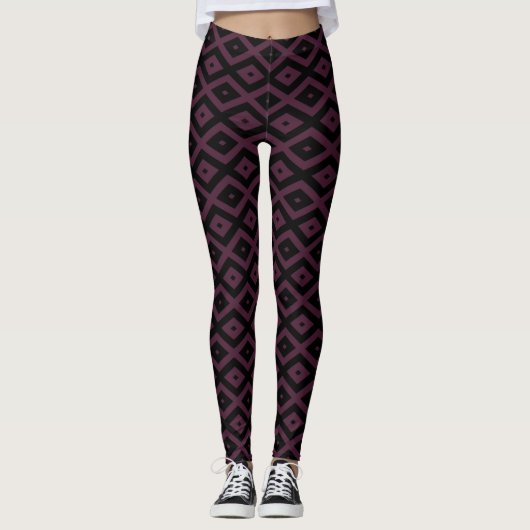 Plum en zwarte diamant patroon leggings (Voorkant)