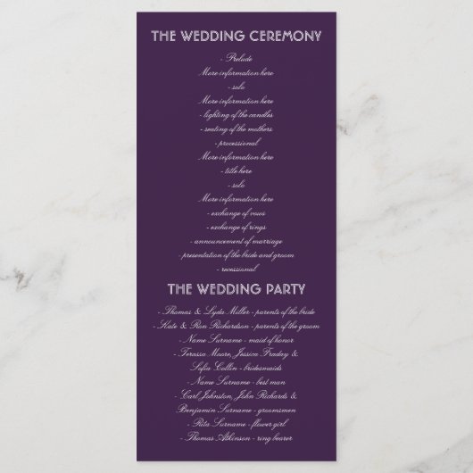 Plum et Gold Shooting Star Night Wedding Programme (Dos)