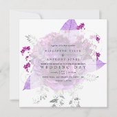 Plum et marine Aquarelle Faire-part de mariage flo (Devant)