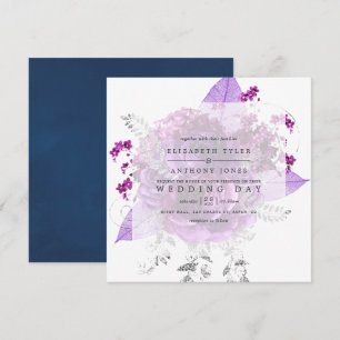 Plum et marine Aquarelle Faire-part de mariage flo