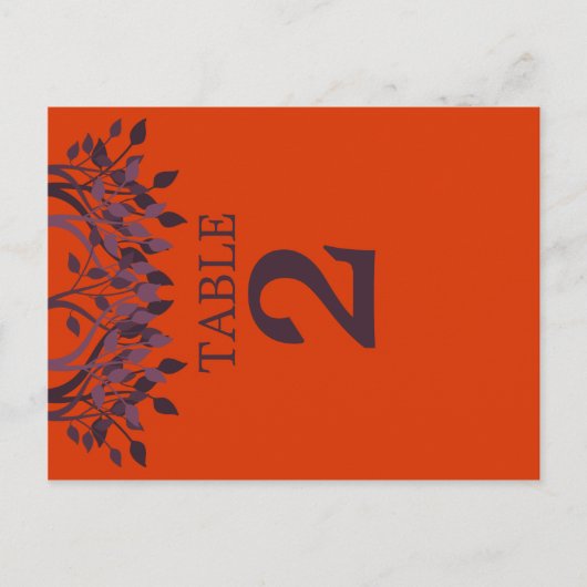 Plum et Orange Feuilles Numéro de tableau Cartes 2 (Devant)