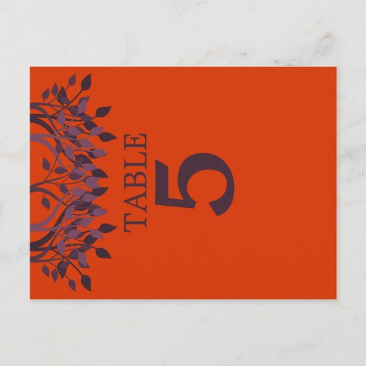 Plum et Orange Feuilles Numéro de tableau Cartes 5 (Devant)