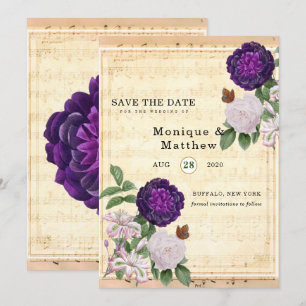 Plum Floral  blad Muziek sparen de Datum Kaart