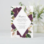 Plum floral foncé | Carte de réception de mariage (Debout devant)