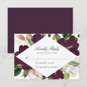 Plum floral foncé | Carte RSVP (Devant / Derrière)