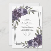 Plum Floral Frame Wedding Invitation Kaart (Voorkant)