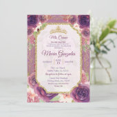 Plum Floral Rose Mis XV Anos Invitation (Debout devant)