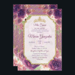 Plum Floral Rose Mis XV Anos Invitation<br><div class="desc">Plum Floral Rose Mis XV Anos InvitationMis Quince Anos,  15e anniversaire, </div>