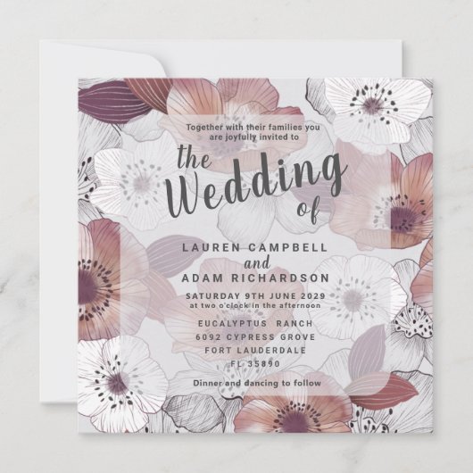 Plum floral rustique Faire-part de mariage pourpre (Devant)