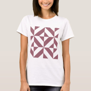 Plum Geometric Deco Cube Pattern T-shirt