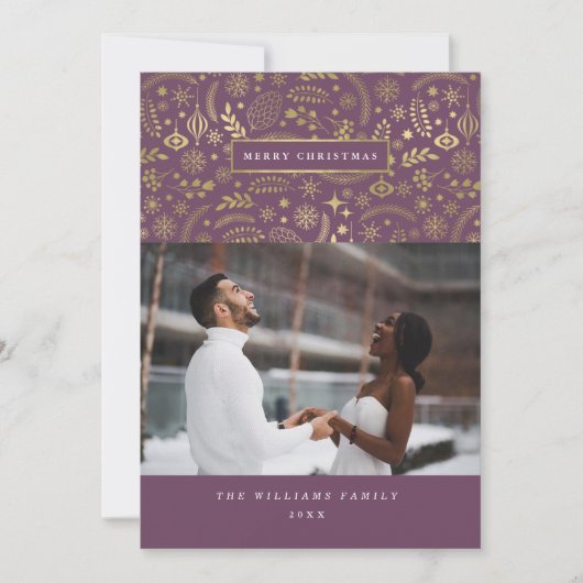 Plum + Gold Festive Carte de Noël photo hiver (Devant)