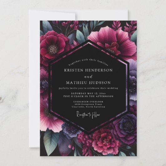 Plum Gothic Floral Wedding Kaart (Voorkant)