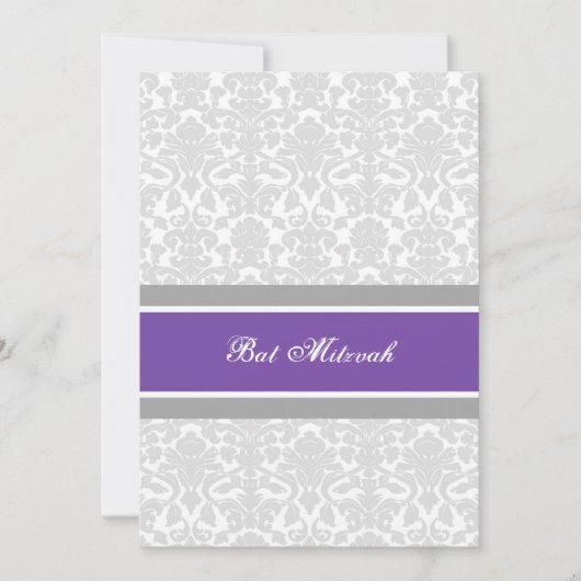 Plum Grey Damask Bat Mitzvah Invitaties Kaart (Voorkant)