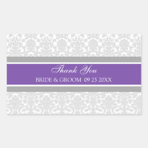 Plum Grey Damask Dank u bruiloft gunst Labels