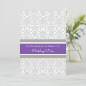 Plum Grey Damask Wedding Vow Renewal Uitnodigingen (Staand voorkant)