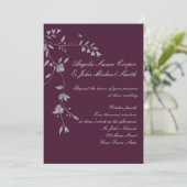 Plum Grey Floral Invitation Kaart (Staand voorkant)